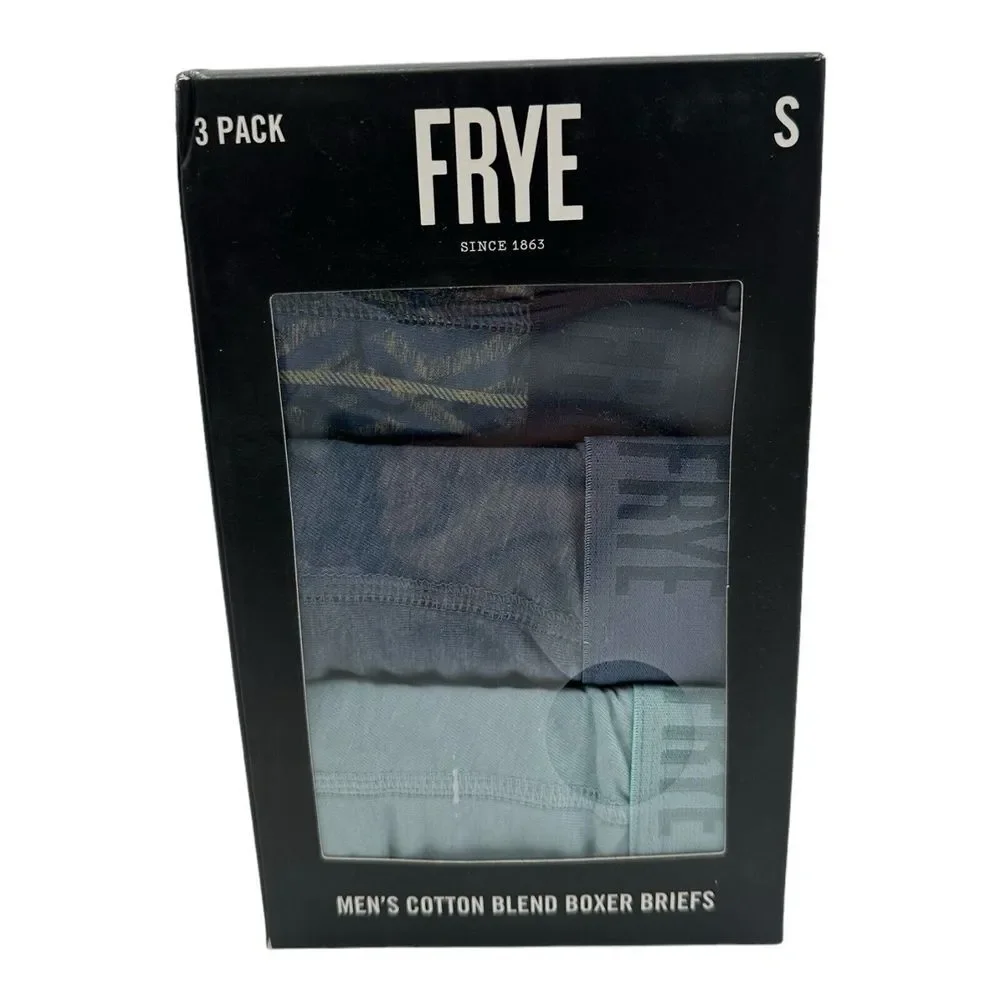 FRYE 3 Pk Stretch Cotton Dark Blue Tan Ivory Blue Boxer Briefs Underwear Men's S